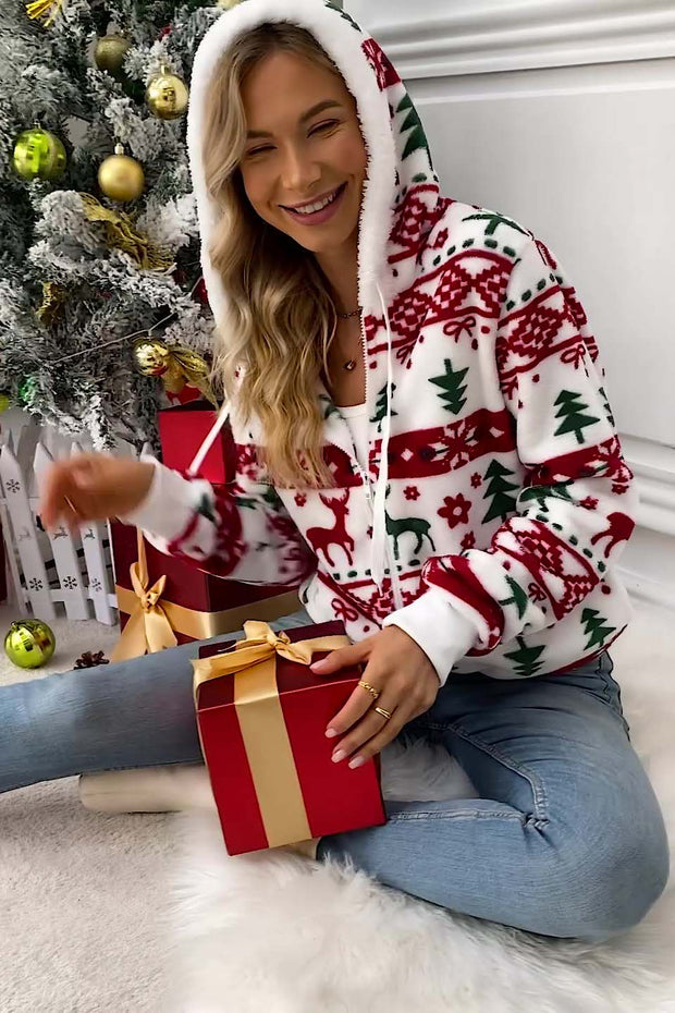 Sudadera mujer capucha cremallera estampado navideño - Nolwenn