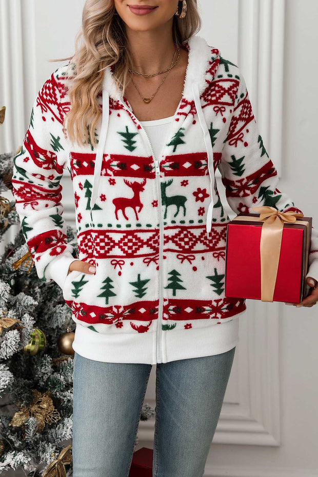 Sudadera mujer capucha cremallera estampado navideño - Nolwenn
