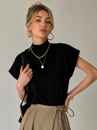 Top de punto de cuello alto para mujer de manga corta - Elin