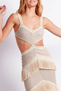 Getse - Maxivestido de punto con flecos y recortes