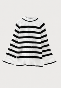 Vestido corto de punto a rayas cuello vuelto manga ancha - Raddile