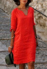 Vestido casual para mujer con escote en V y manga francesa - Elvy