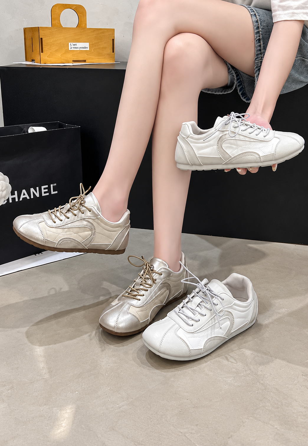 Zapatillas mujer metalizadas retro paneles combinados - Siena