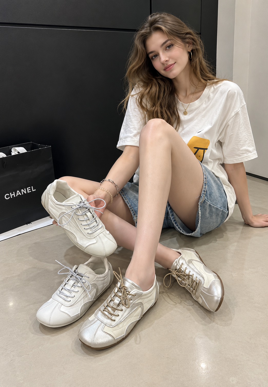 Zapatillas mujer metalizadas retro paneles combinados - Siena
